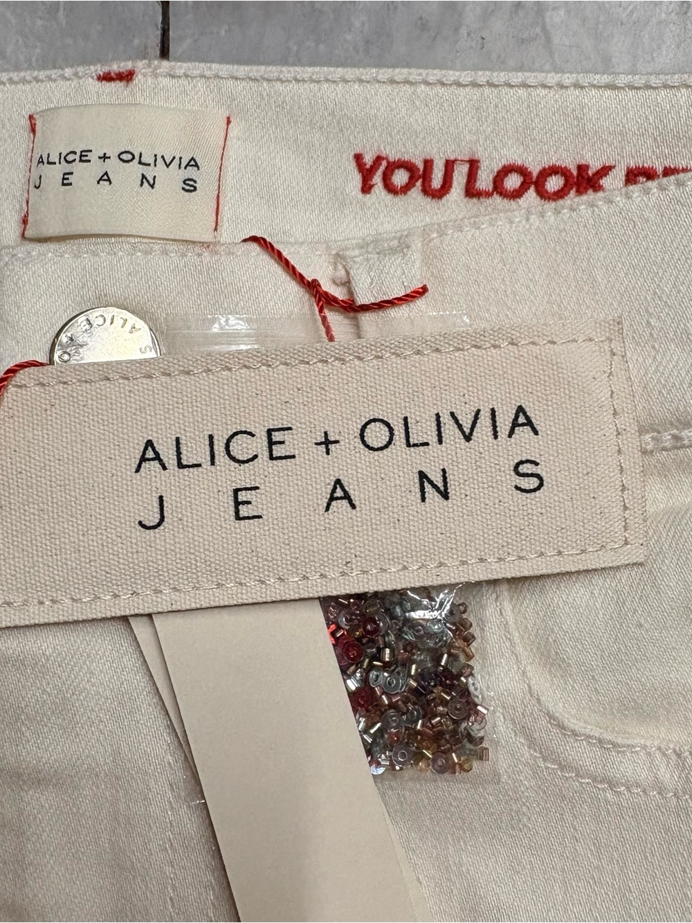 NWT Alice + Olivia Beautiful High Rise Bell Embroidered Flare Jeans 26 - Picture 3 of 11
